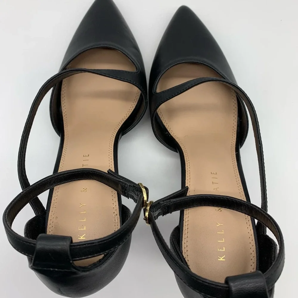 Kelly & Katie Pointed Toe Black Strappy Black Pumps With Gold Trim Heel Sz 10M - Picture 8 of 12
